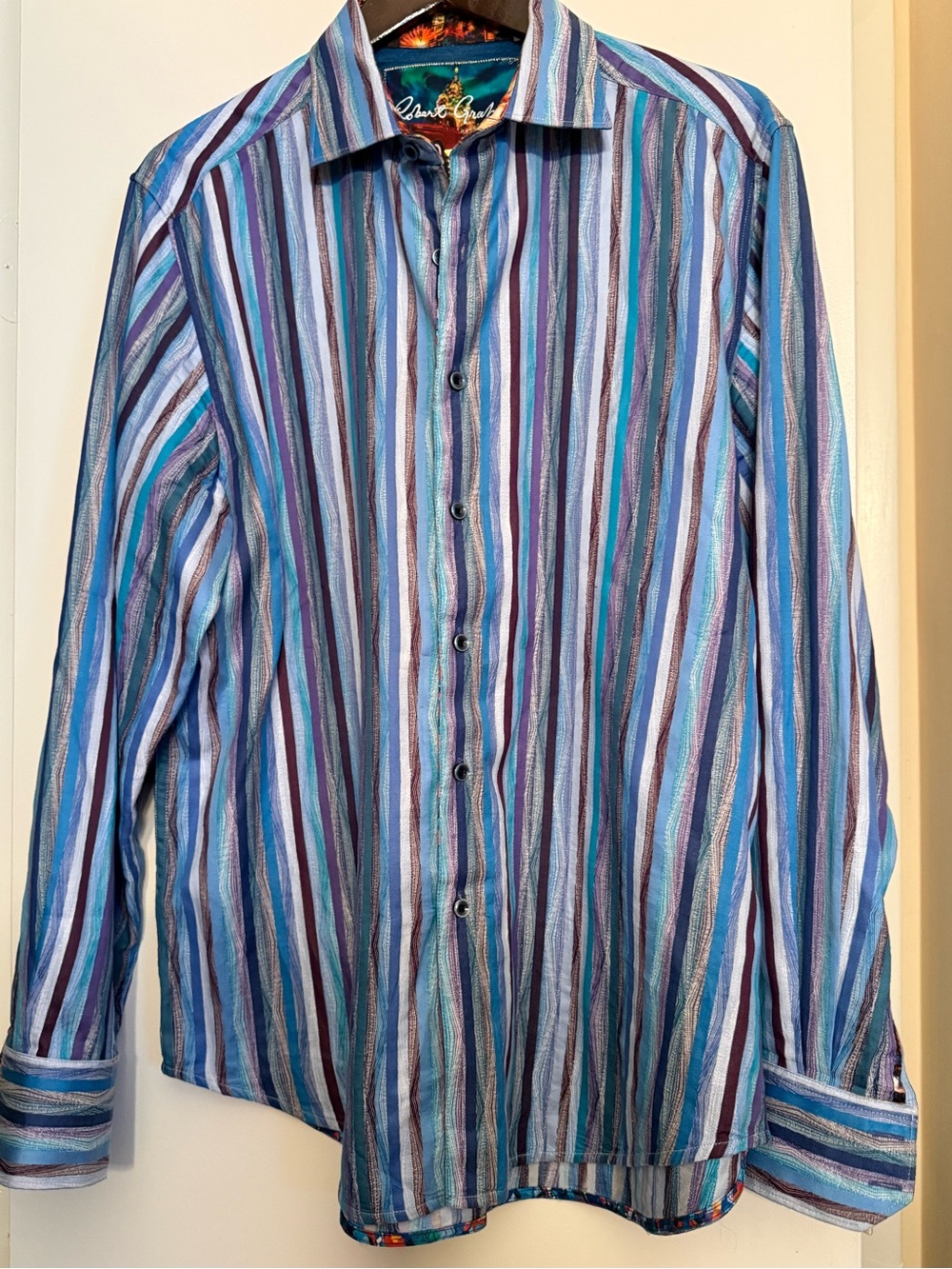 Robert Graham Multicolor Striped Flip Cuff Button Long Sleeve Shirt Size Large